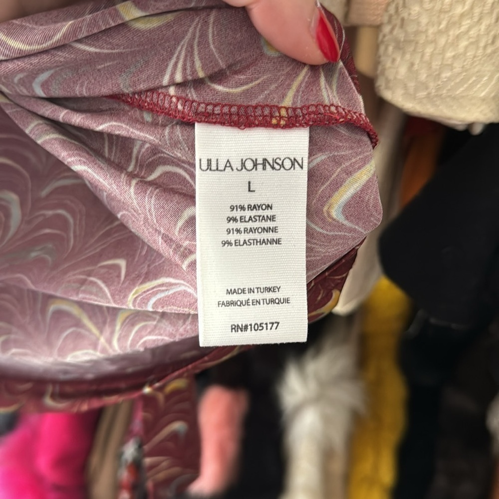 Ulla Johnson- Red Printed Longsleeve Stretch Aurelia Turtleneck Top - Picture 9 of 9